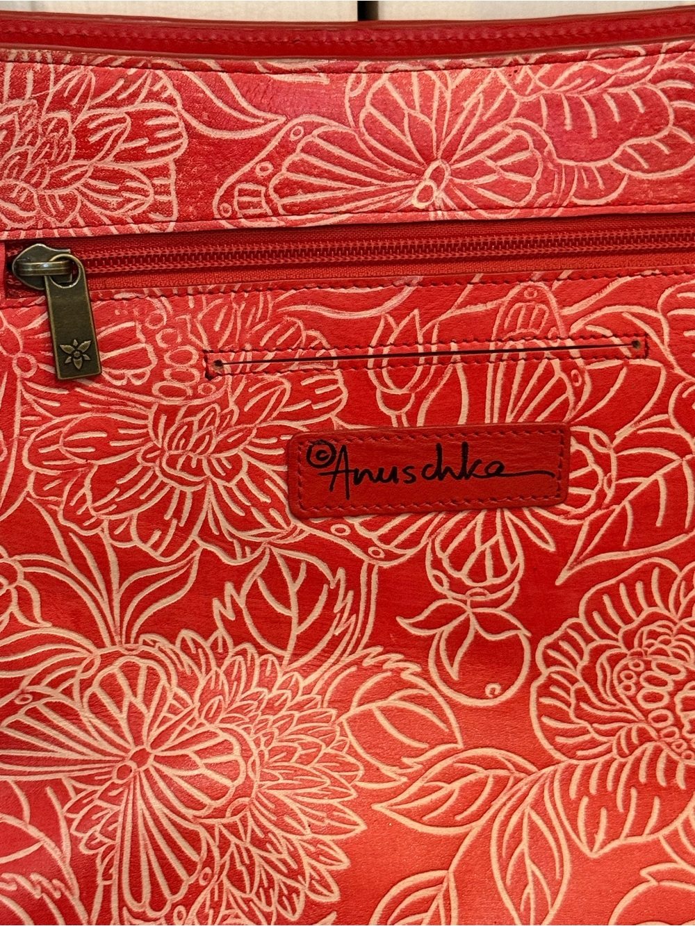 ANUSCHKA Coral red Floral Crossbody bag - Picture 2 of 11